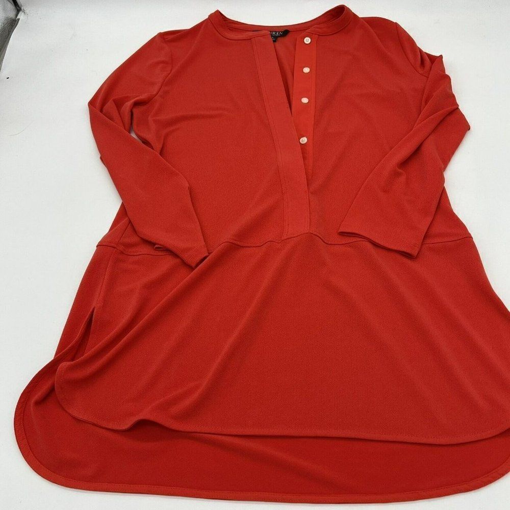 Lauren Ralph Lauren Womens Shirt Small Blouse Red Tunic Chiffon